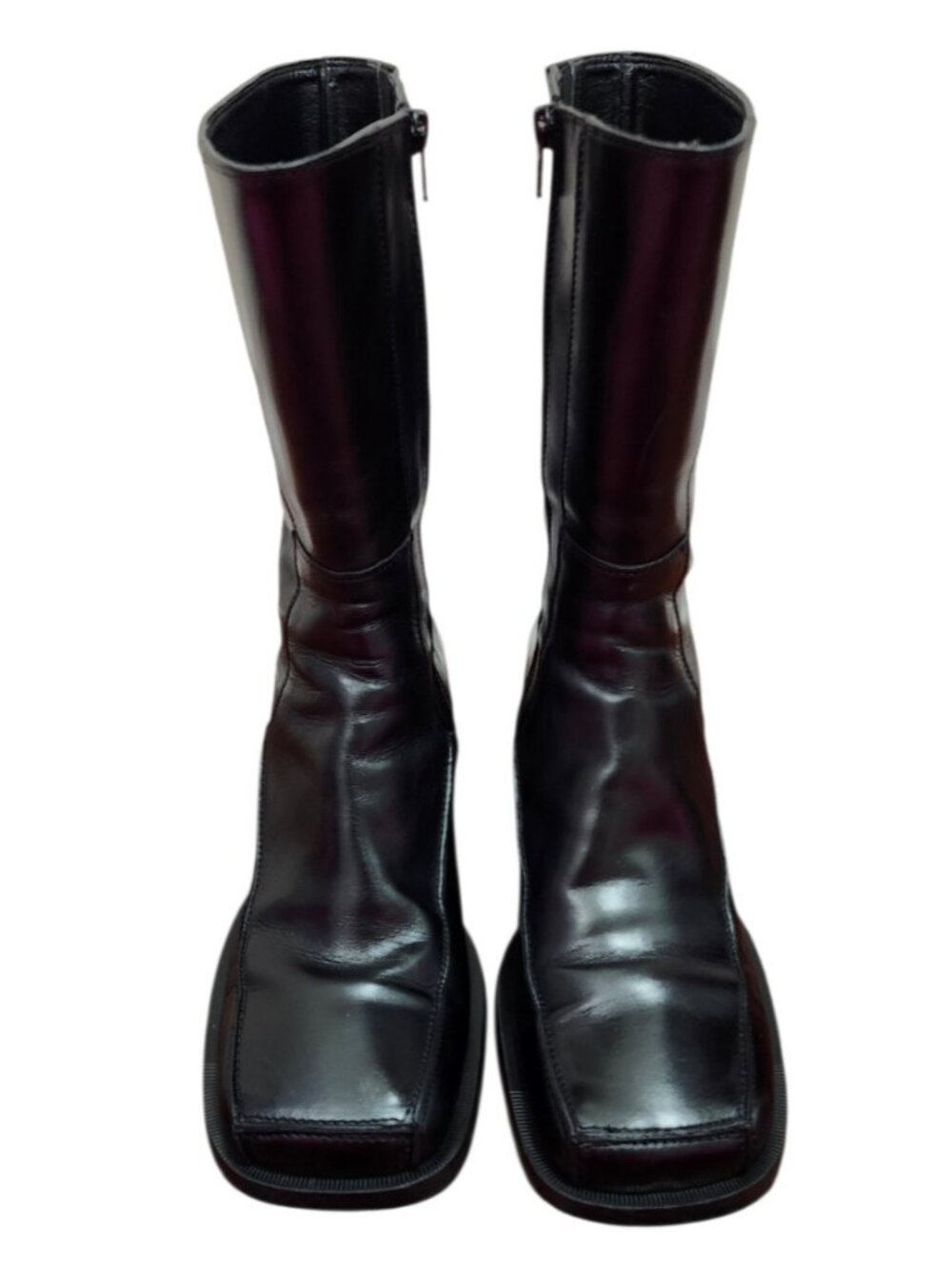 E8 by Miista Black Leather Mid Calf Boots EU 40 Square Toe Block Heel - Picture 2 of 16